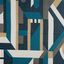 Salto Moderner blauer Jacquard-Dekostoff mit geometrischem Muster und dezenten goldenen Akzenten für moderne Wohnräume elegant gestaltet